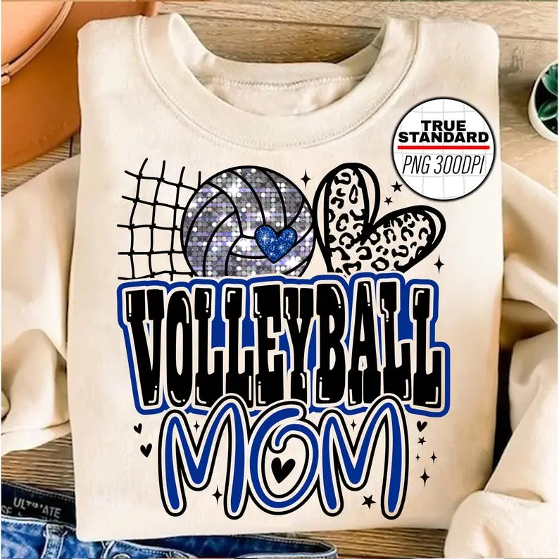 Blue Volleyball Mom Heart Leopard Shirt, Sport Mama Sweatshirt, Tis the Season, Game Day Tee
