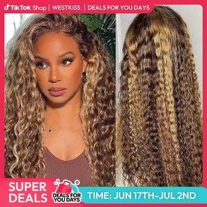 West Kiss Highlight Ombre Glueless Wig P4/27 Deep Wave 7x5 Closure Human Hair Wigs Put It On Pre Plucked Human Hair Wig DealsForYouDays