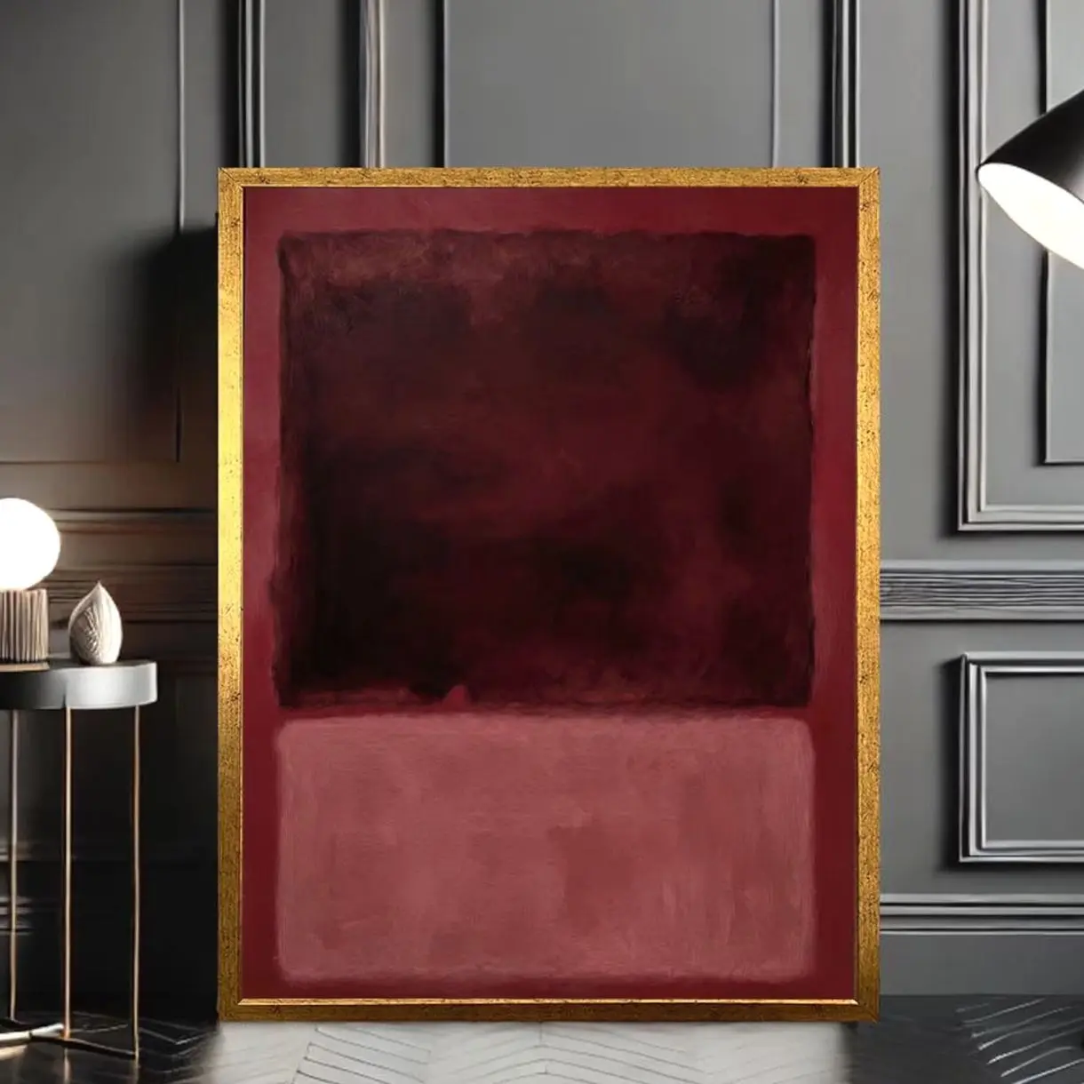 Color Field Abstract Wall Art, Deep Burgundy Canvas Print, Minimalist Modern Living Room Decor | Unframed R