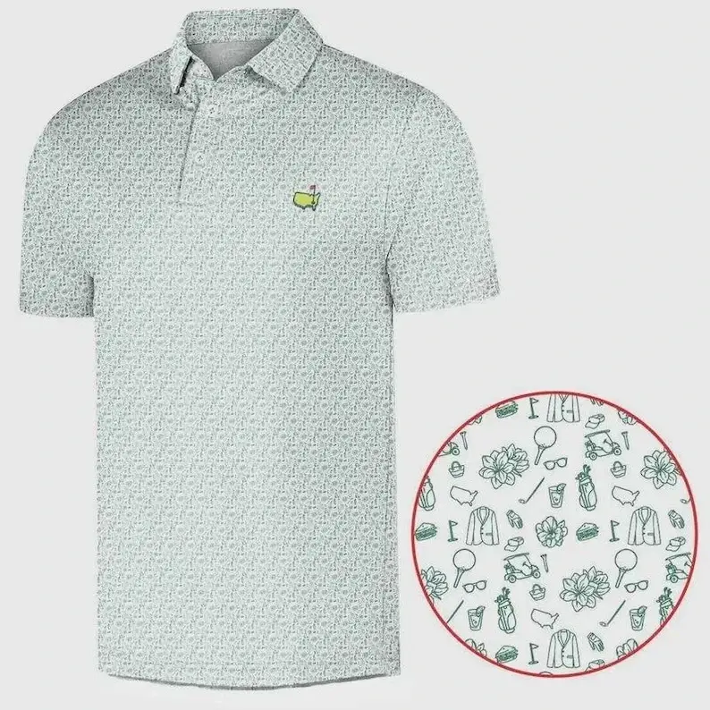Augusta Green Golf Polo Shirt Masters Inspired Men Summer Golf Shirt Performance Polo