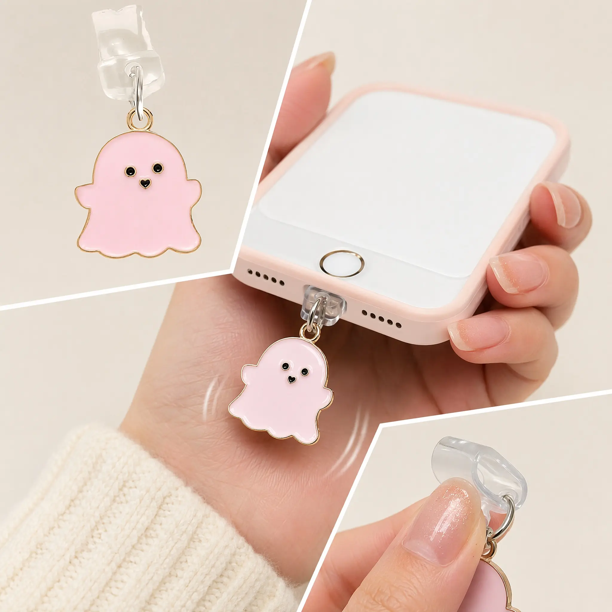 Cute Ghost Design Phone Dust Plug, Anti-dust Phone Charging Port Plug, Mobile Phone Decoration Accessories, Cellphone Accessories for Women & Girls - MM2