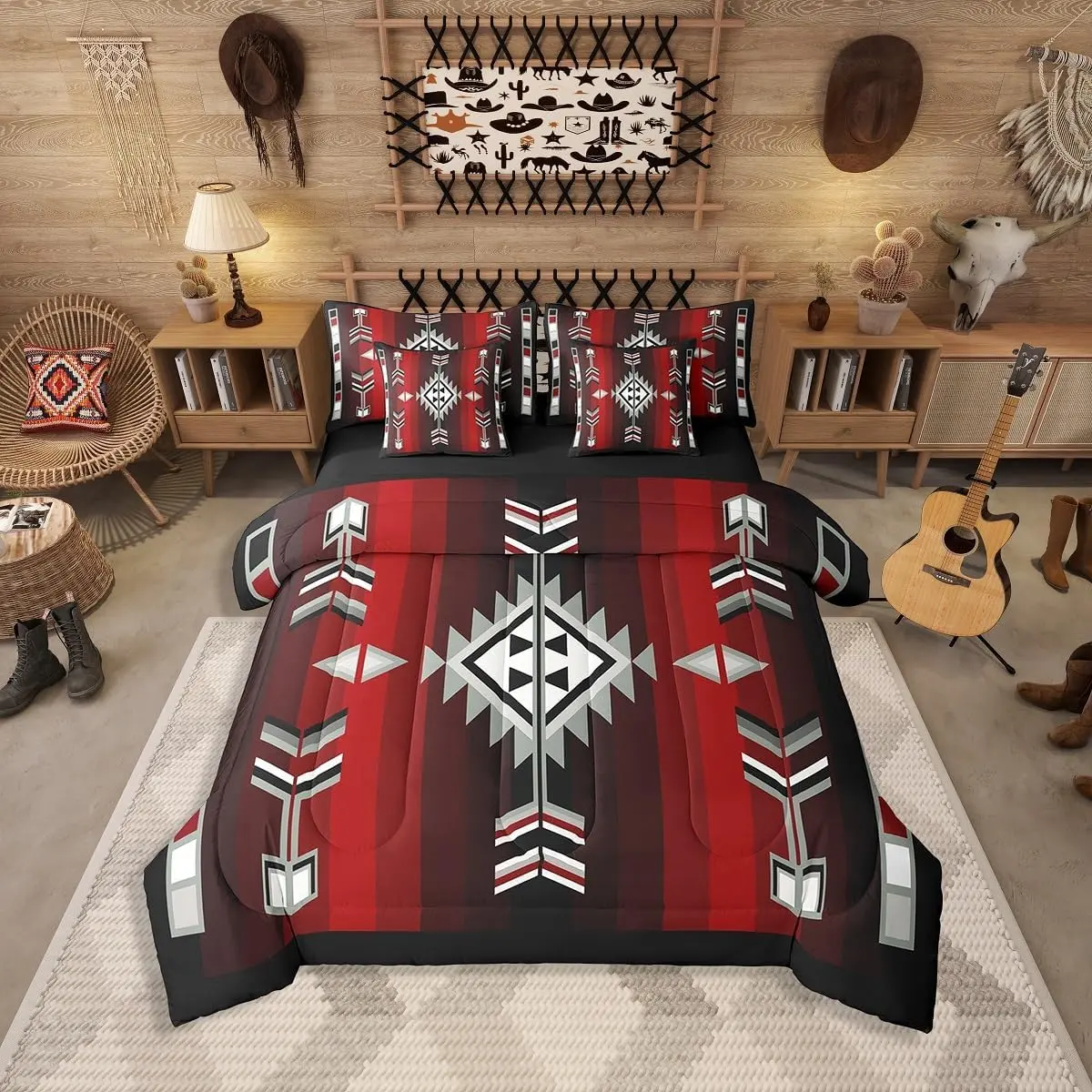 Feelyou 7-Piece Ultra-Soft Microfiber Boho Western Aztec Print Bedroom Bedding Set - Southwestern Native Decorative, Soft, Breathable Duvet & Bedsheet Set for Adults, Decorative Bedding Set