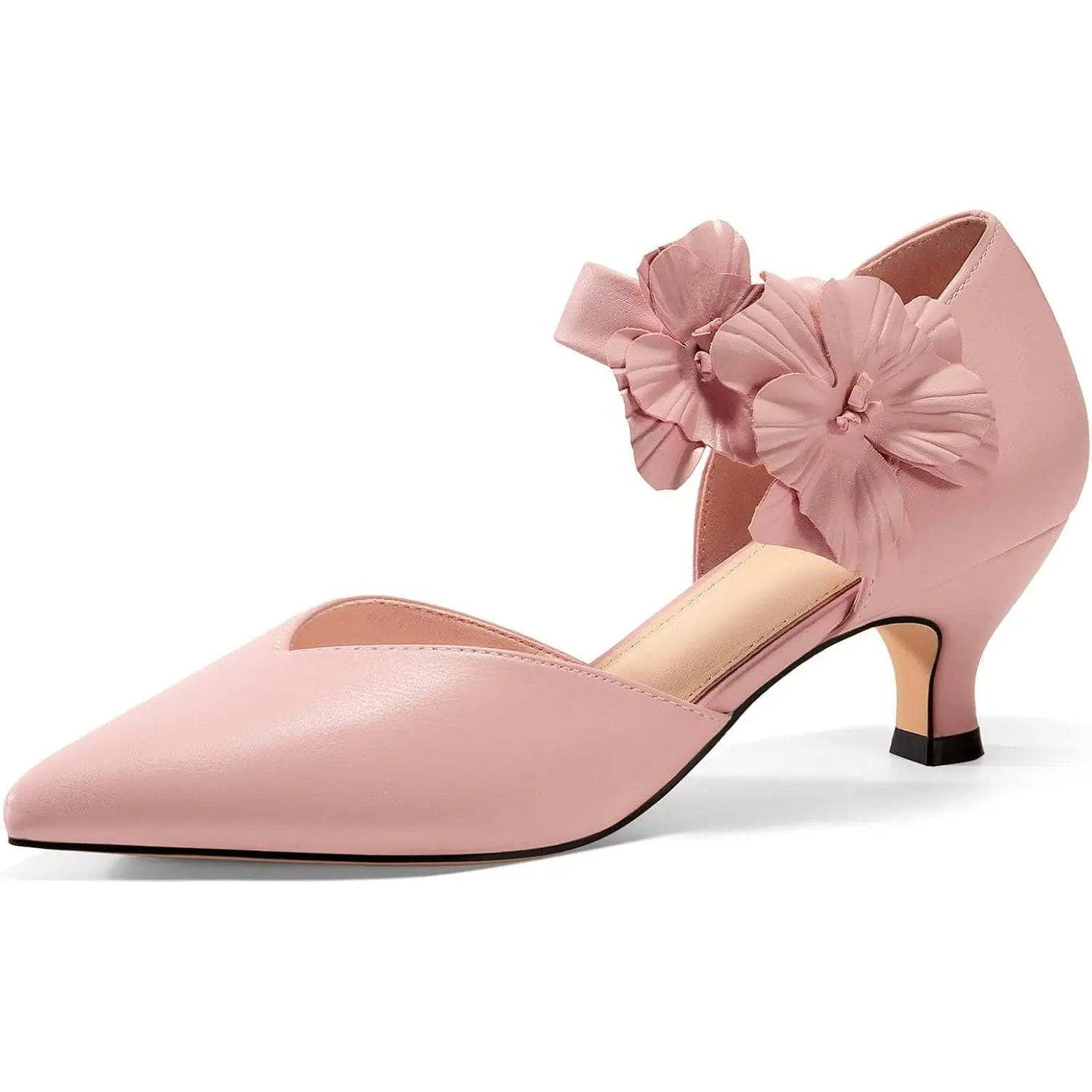 Coutgo Women's Low Kitten Heel Closed-Toe Flower Slip-On Heeled Pumps - Women's Fashion Stylish Wear, Cute Shoes for Formal Parties, Dances, All-Seasons Comfortable Dress Footwear, Kitten Heels, Stylish Women's Wear