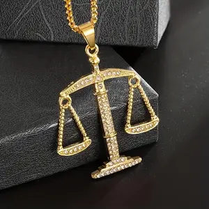 Libra Pendant Necklace Set with Sparkling Synthetic Zircons, Fashionable Hip-Hop Cool Lucky Jewelry for Women, Daily and Holiday Wear