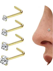 4Counts 20G Stainless Steel Nose Rings Studs L-Shape Piercing Body Jewelry 1.5mm 2mm 2.5mm 3mm