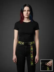 Fuego Unisex Zombie Print Gothic Belt - Heavy Duty Metal Webbing, Adjustable Size, Adjustable Metal Buckle, Automatic Buckle, Gothic Street Vibe, Funky Unique Accessory for Horror Fans, Men's Fashion Accessory, Gothic Belts