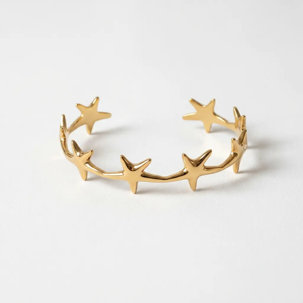Star Gold Bangle Bracelet | Adjustable Open Cuff with 7 Stars | Celestial Boho Jewelry | Trendy Layering Gift