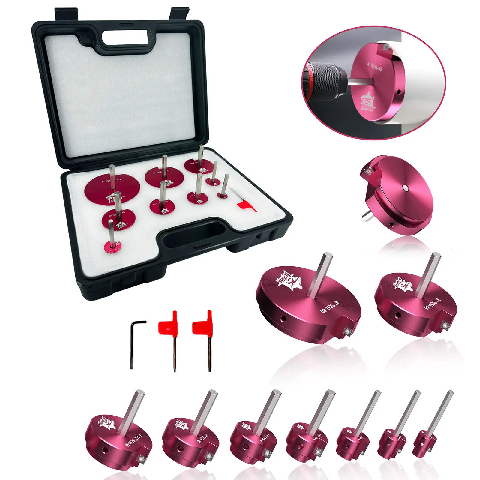 RESHARK 11-Piece PVC Pipe Reamer Tool Kit with Carbide Blade, 0.5"-4" Sizes, Drill-Compatible, High-Precision Cut, Fits 0.5" & 1" Drills, for PVC/ABS/PP, Plumbing Repairs, Construction Tools, Pipe Cutter Wrench Set