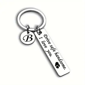 1pc 26 Letters Keychain Stainless Steel Long Driving Safety Keychain for Couple Husband Father Birthday Valentine'S Day Gift Keychain Safe Drive Keychain Parking Key