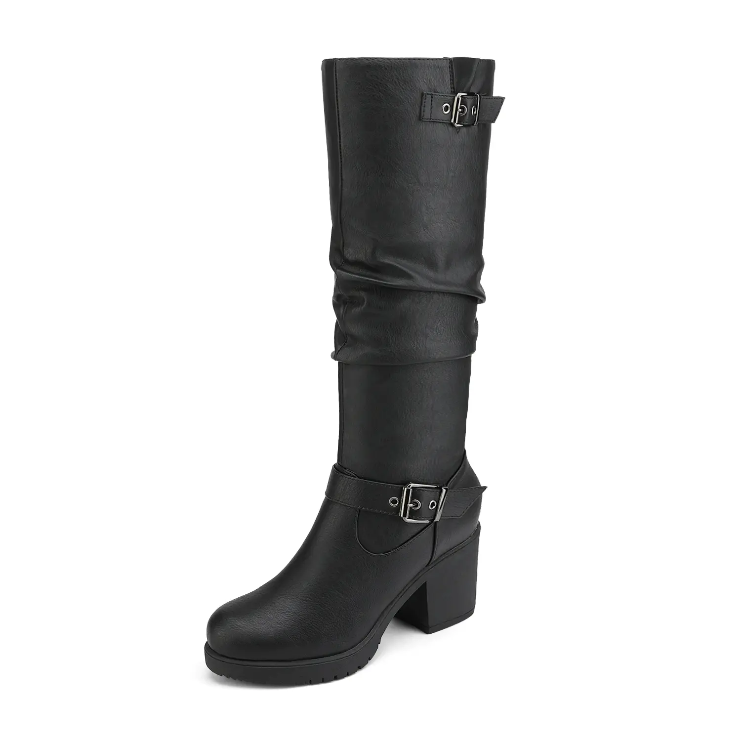 Dream Pairs Women’s Chic Chunky-Heel Knee-High Platform Boots - Zip Closure, Soft Memory Foam Insole, Rubber Outsole, Comfortable Heels, Stylish Shoes for Women, 3 In, Almond Toe, Tpr Rubber, Statement Shoes, No