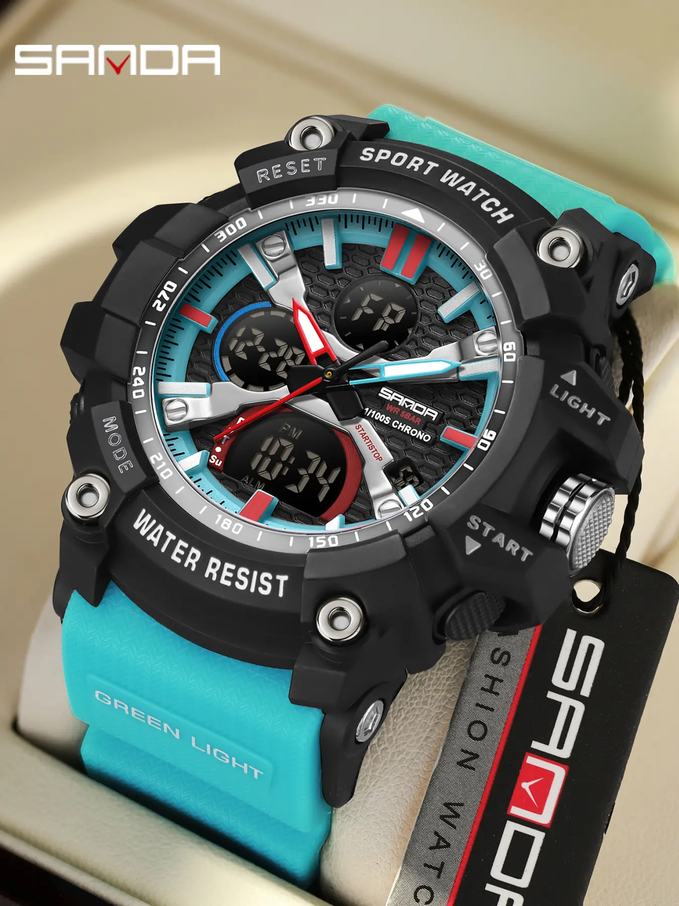 Sanda Men's Fashion Alarm Clock Multi-Functional Calendar 5atm Waterproof Electronic Watch Analog Digital Watch, Fashionable Waterproof Wristwatch
