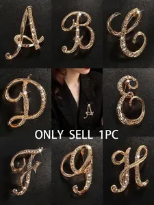 Elegant Letter Brooch Pin, European Rhinestone Alloy, Sparkling Gemstone, Ideal for Suits Shirts Jackets Dresses, Office Accessories Gift