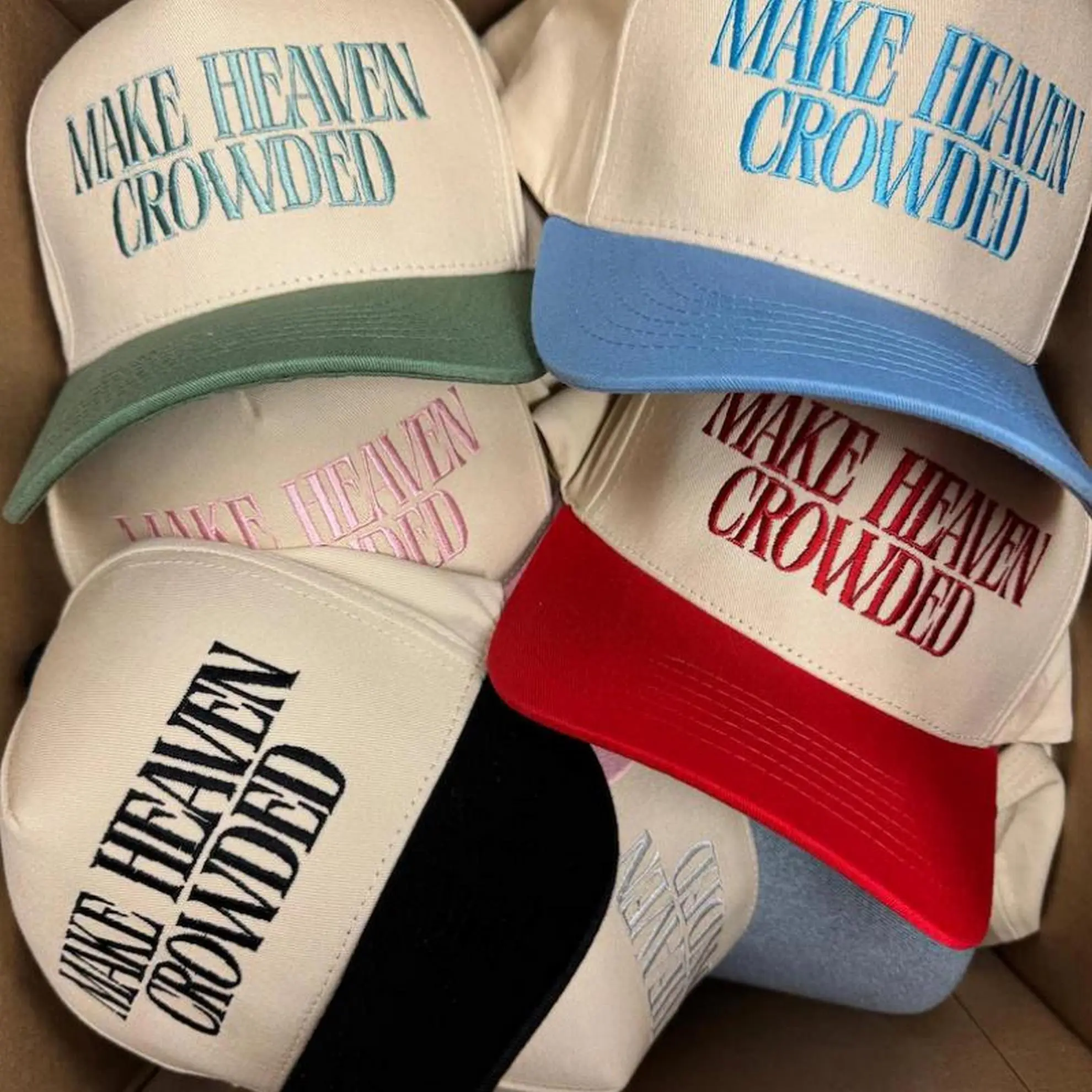 "MAKE HEAVEN CROWDED" 2-Tone Modern Trucker Hat, Bold Embroidery Church Cap, Classic Trucker Style Adjustable Snapback, Christian Faith Gift Stylish Headwear, Graphic Trucker Hat, Trucker Hats,summerwins