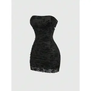 Women’s retro-inspired velvet print sleeveless slim mini dress, slim summer style, black casual mesh women’s clothing, comfortable fabric, polyester, sexy and simple