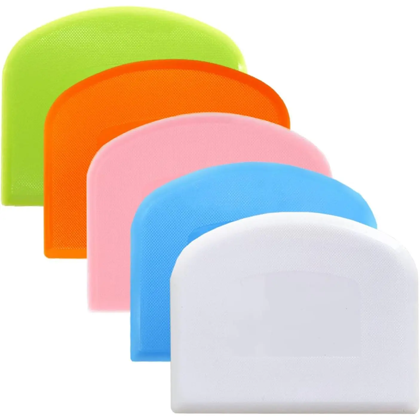 Dough  Bench Scraper for Baking, 5 count  PE Plastic Flexible Bowl Scraper, -safe Plastic Dough Scraper for Bread Cake Dough Fondant Icing (White, Green, Orange, Blue, Pink)