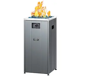 BALI OUTDOORS 15'' Gas Fire Pit, Outside Propane Firebowl with Glass Wind Guard, Patio Square Fireplace with Fire Glass Stone for Backyard, Garden