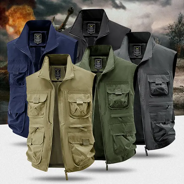 Men's Cargo Sleeveless Layer Tops, Menswear Trendy Versatile Tooling Vest - Multi-Pocket Design, Durable Waterproof Fabric, Ideal for Outdoor & Hunting, Multiple Color Options