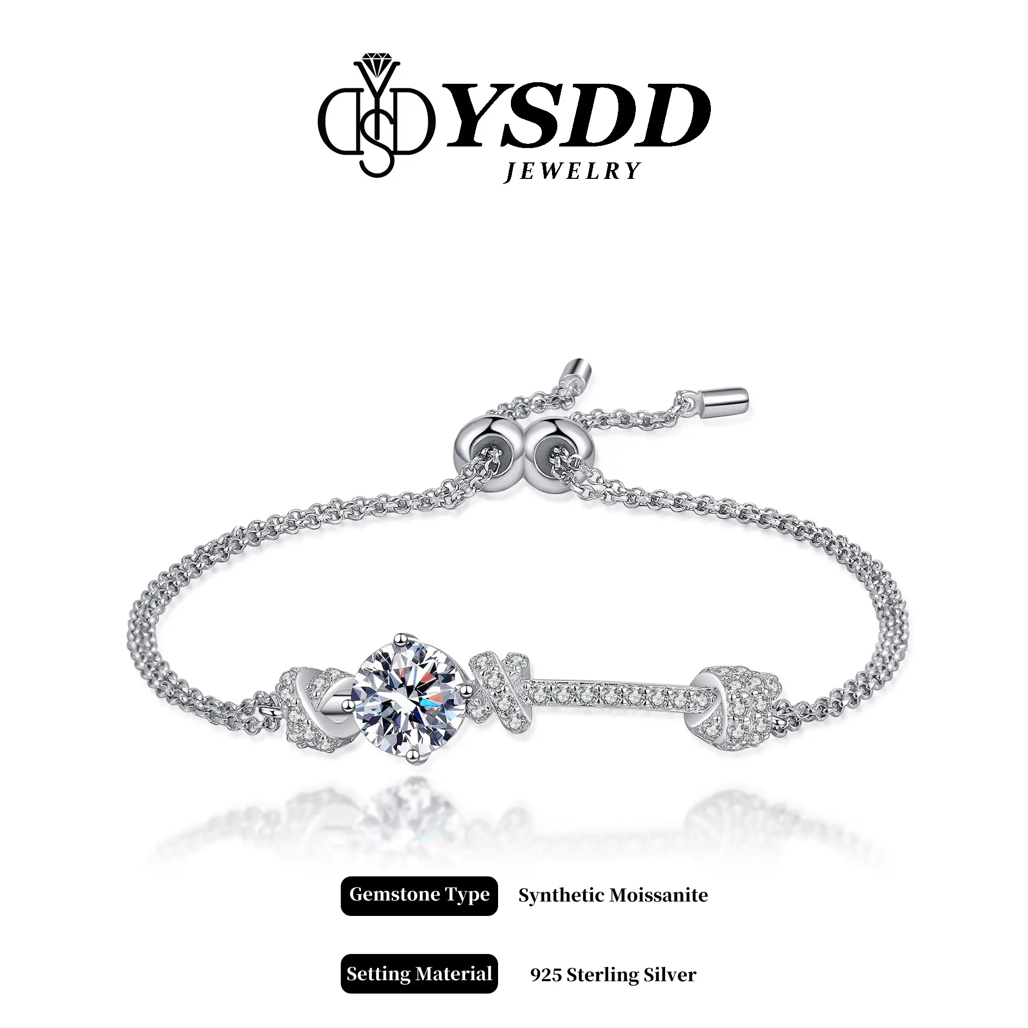 【6.20 Double Slider Bracelet】2CT Stylish Double Slider Bar bracelet vvs Synthetic Moissanite Bracelet in 925 Sterling Silver