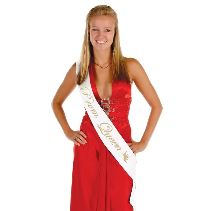 Beistle Prom Queen Sash - Classic White Satin High-Quality Accessory, Sash Costume Accessory for Brides, Formal Occasions, Reputable Fashion Brand, Elegant, Reputable Brand, Evening, Sash Costume Accessories