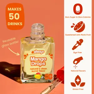 Allways Drops Natural Mango Water Enhancer Drops | Sugar-Free, Zero Calories, Monk Fruit Sweetened | Glass Bottle for On-the-Go Hydration | Kids & Adults | 50 Drinks | Flavor Life, Allways Healthy Beverage