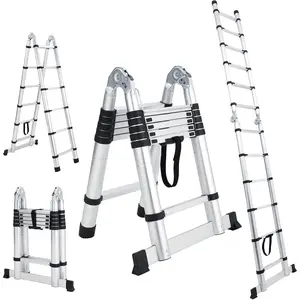 16.5FT Telescoping Ladder - Portable Aluminum Extension Ladder with Non-Slip Feet & Stabilizers, Collapsible A-Frame Design for Home & Outdoor Use
