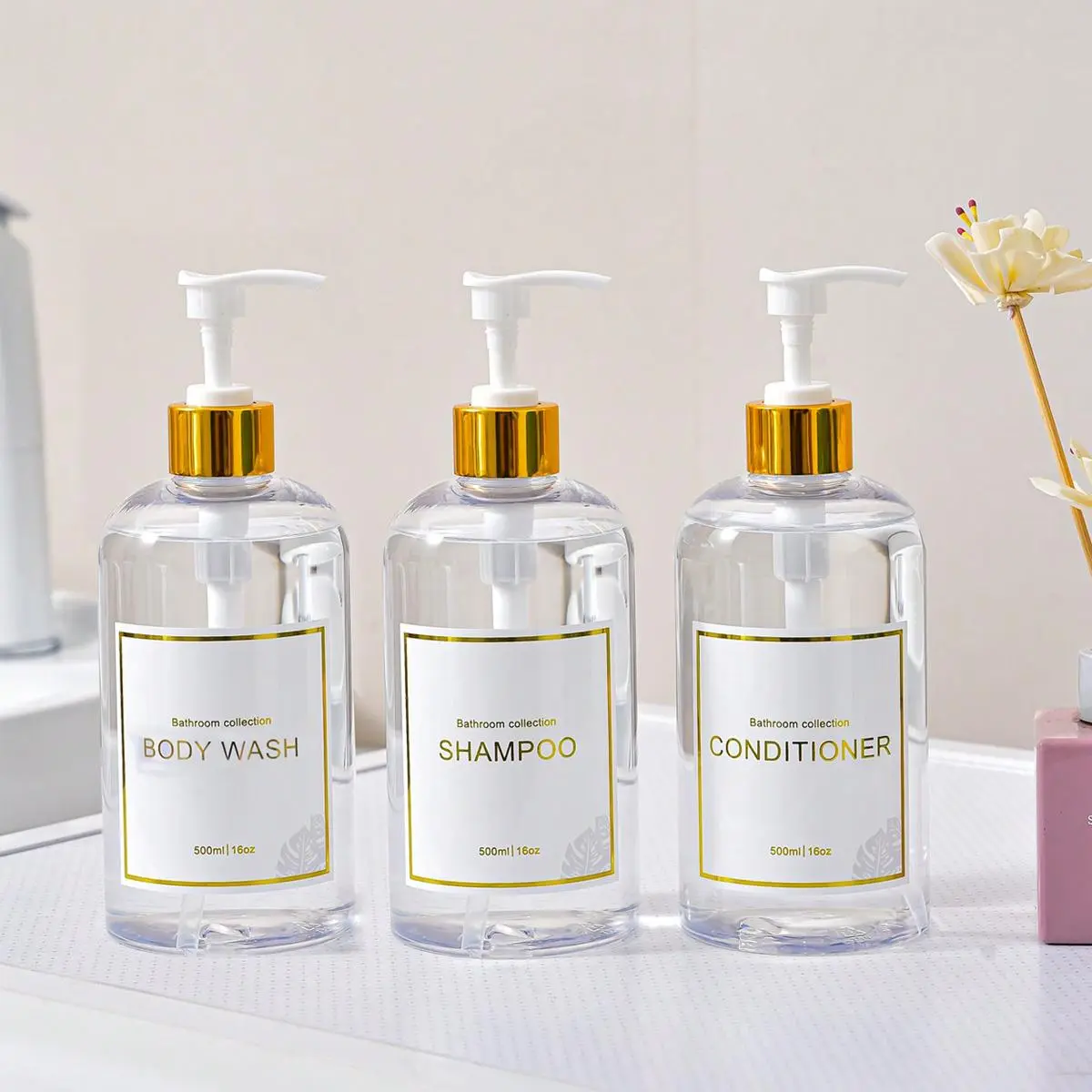 3pcs Round Refillable Pump Bottle, Plastic Soap Dispenser, Press Soap Liquid Dispenser, Lotion Dispenser, Shampoo Conditioner Dispenser, Bathroom Accessory For Home & Travel