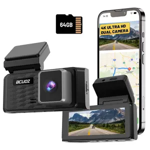 4K Dual Dash Camera for Cars with 64GB SD Card,  WiFi & App Control, Night Vision, Parking Mode, G-Sensor, Loop Recording.
