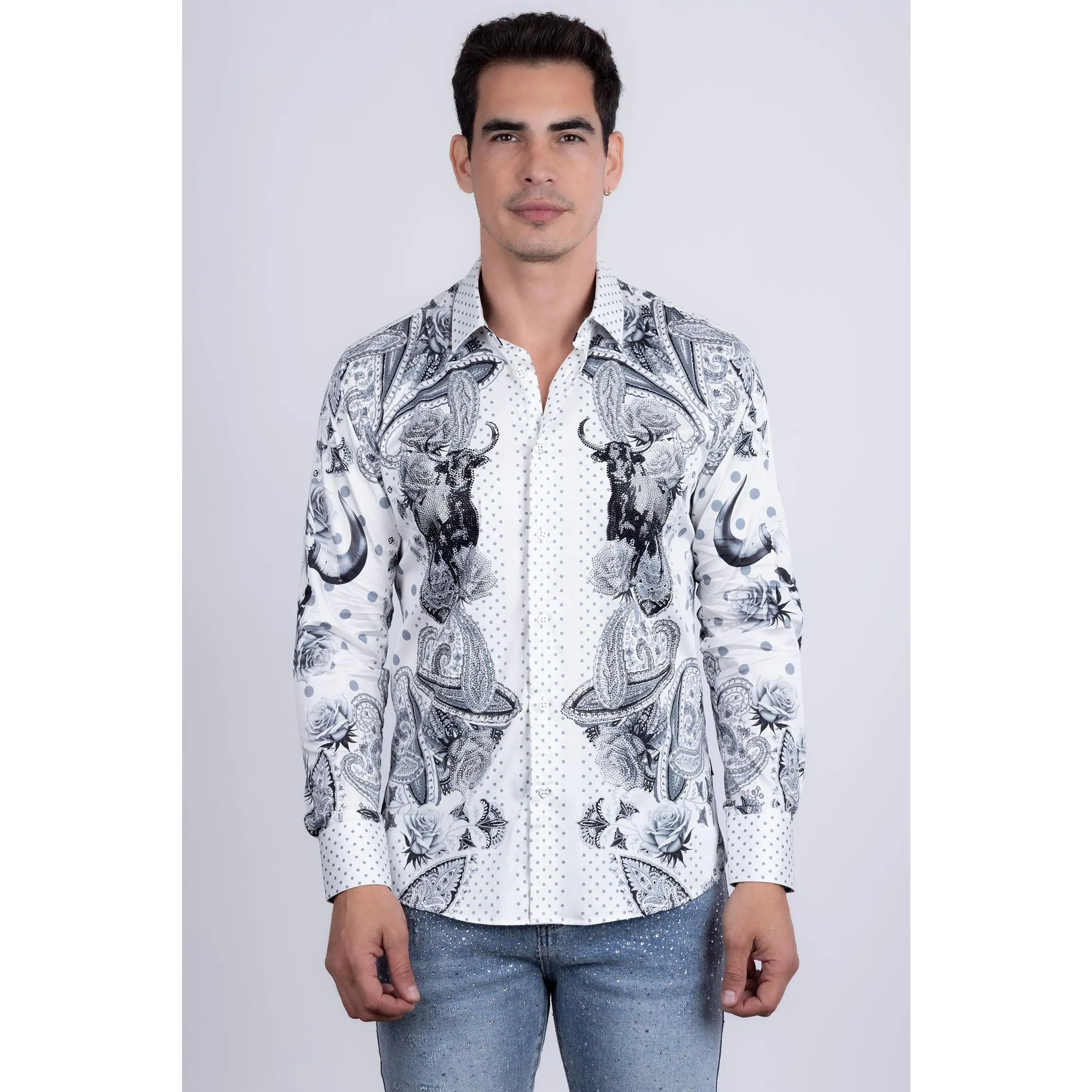 Zhuhai Rhinestone Long Sleeve Shirt Cotton Fabric