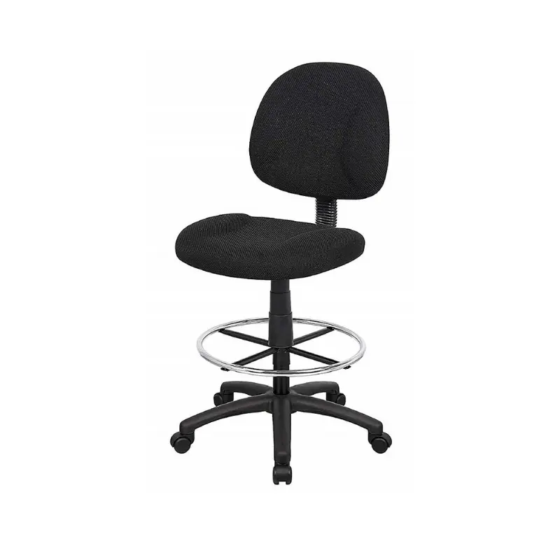Nicer Furniture AP515 Without Arms Black Fabric Adjustable Height Drafting Stool, 25" Foot Ring, 30 lbs Capacity, 23" Chair Back Height - Seat to Top of Back, Contoured Back, Casters, Highly Mobile, for Adults, Commercial Office Furniture