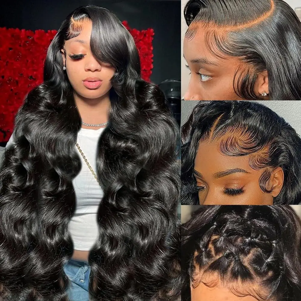 Sarhair 13x6 HD Transparent Lace Front Wigs Human hair Pre Plucked 200 Density Brazilian Body Wave Frontal Wigs Human Hair with Baby Hair Natural Hairline Natural Black Color SummerVibes