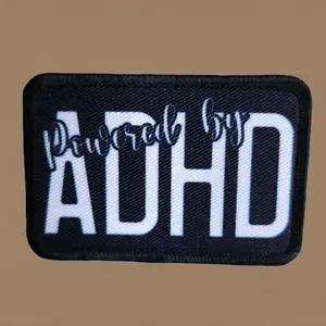 Powered by ADHD meme  2"x3" morale patch with hook and loop backing