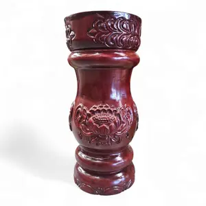 PILON Shango Chango Wood 22" Carved Drum-Style Base, Religious Santeria Orisha Offering Standing Stand for Rituals and Altars
