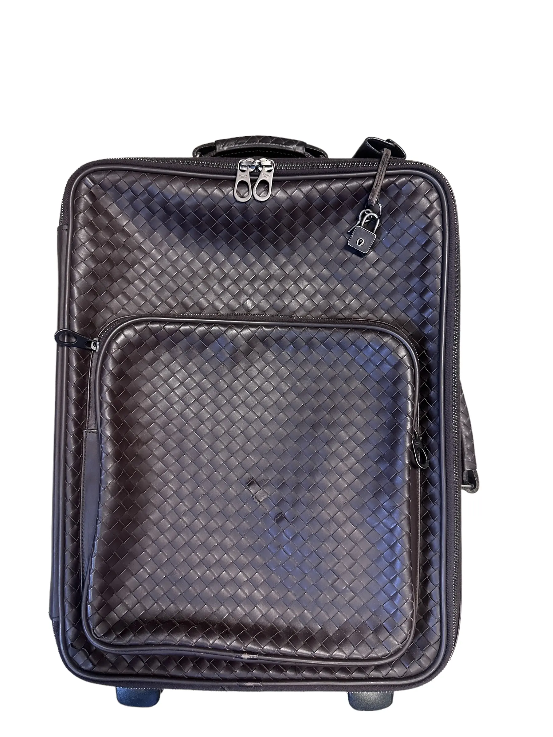 Pre-owned Bottega Veneta Leather Luggage Intrecciato Carryon Carry On Compliant Suitcase Trolley Roller