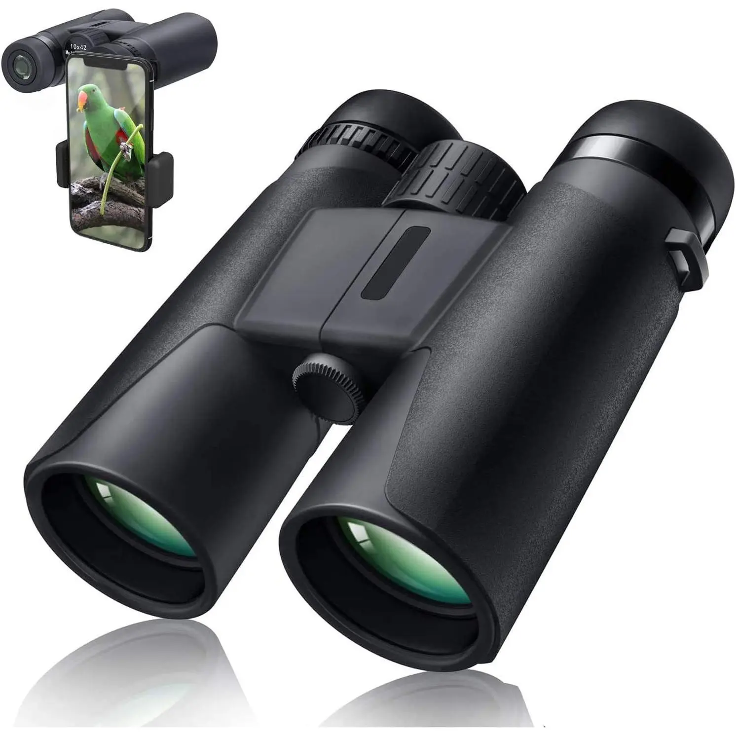 Professional 10x42 Waterproof Aluminum Bird Watching Binoculars Kit for Adults - with Tripod, Tripod Mount, Smartphone Adapter, Right Eye Vision Adjustment, FMC 5-Layer Green Film, Bak4 Lens Coating (Green), Aluminium