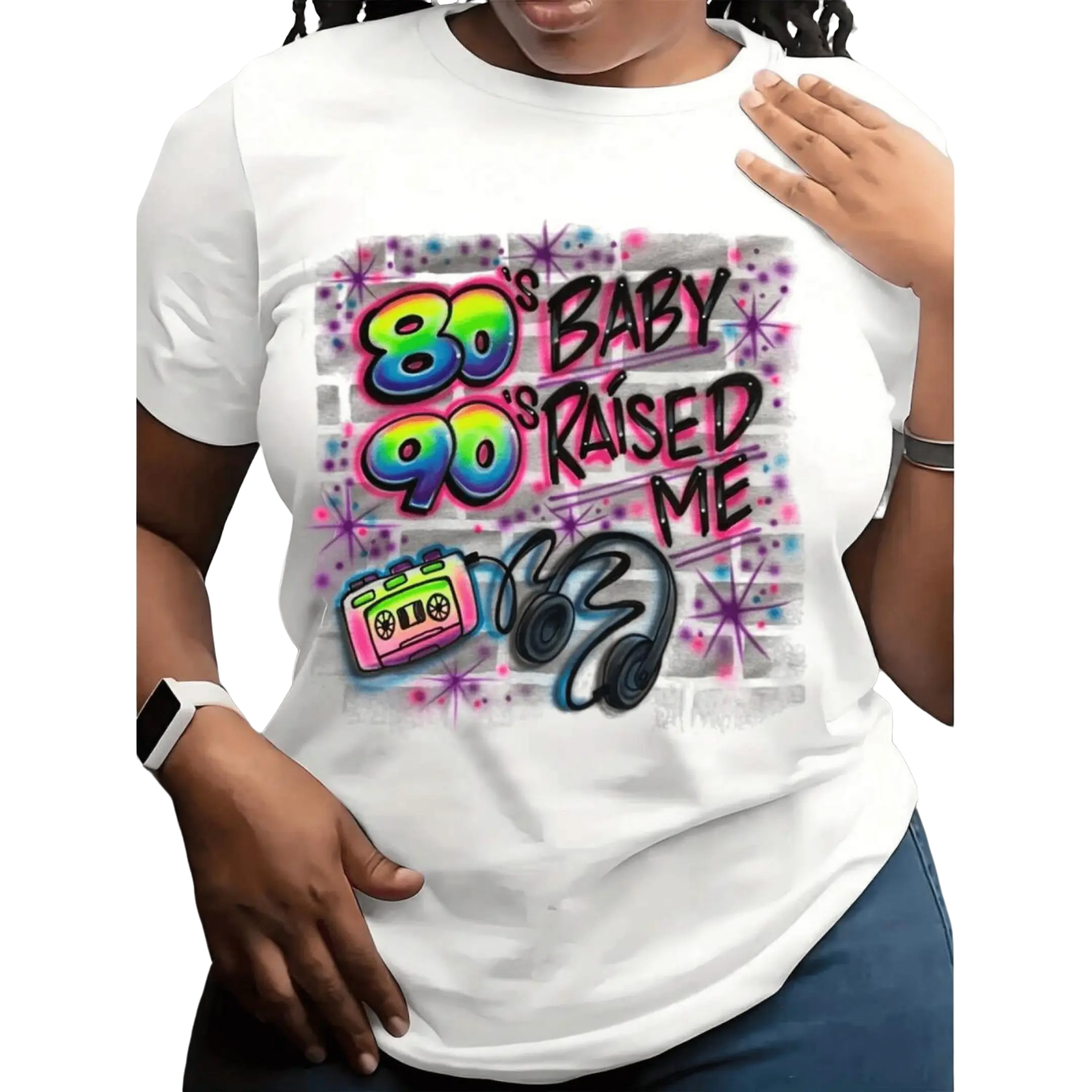 Retro 80s 90s T-Shirt Featuring Pop Art Neon Colors and Cassette Tape Design Ideal for 90s Themed Parties and Casual Outings