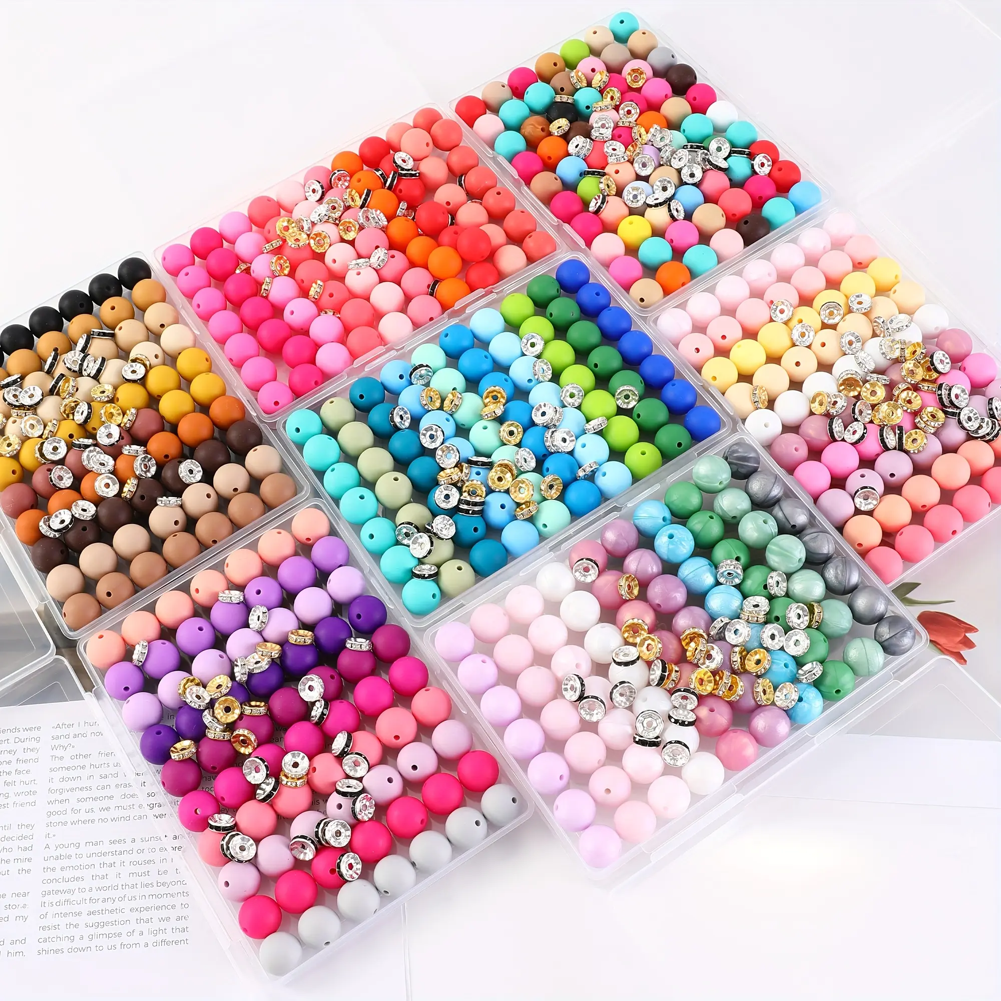 15mm Multi-Color Mixed Silicone Beads Jewelry Kit - 105-Piece Box for DIY Accessory Making, Bead Wholesale