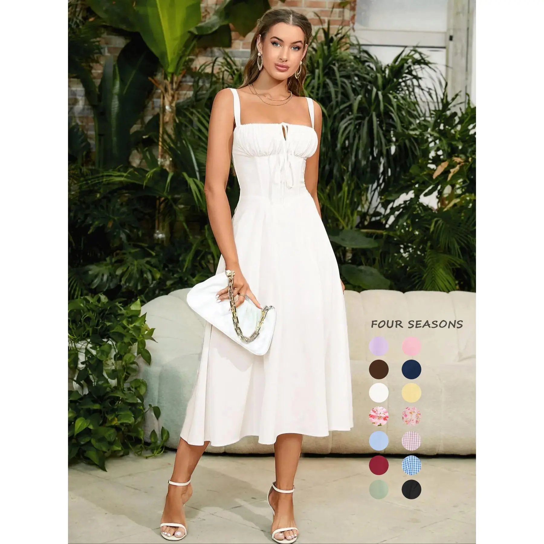 2PC Women's Plain Ruched Boning Corset Milkmaid Dress, Lace Up Dress, Party Dress, Split Thigh Dress, Tie Front Dress, Elegant Square Neck Midi Dress, Dresses for Women, Frenchy Style Non Bodycon Dress Christmas, Formal Dresses 2PC Women's Plain Ruched Boning Corset Milkmaid Dress, Lace Up Dress, Party Dress, Split Thigh Dress, Tie Front Dress, Elegant Square Neck Midi Dress, Dresses for Women, Frenchy Style Non Bodycon Dress Christmas, Formal Dresses