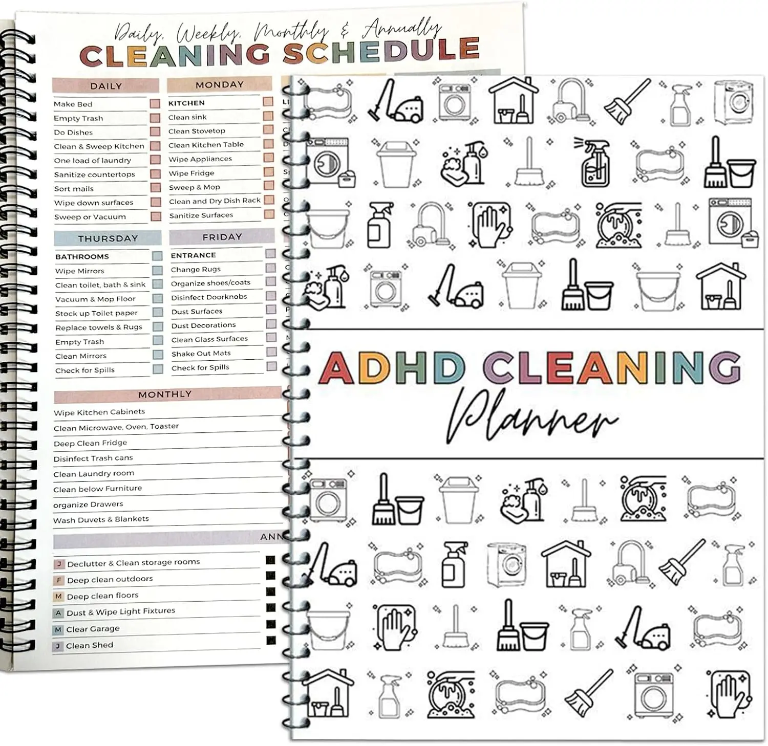 Adhd Cleaning Planner,Household Cleaning Planner, Daily, Weekly And Monthly House Cleaning Schedule And Checklist, Kitchen Bathroom Bedroom Specific Cleaning Schedules