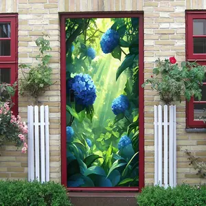2pcs Blue Hydrangea Flower Wall Stickers,Nature Style Green Leaf Vine Decals for Bedroom Living Room,Removable Self-Adhesive Home Decor Murals,Plant Theme Wall Art Decoration, Home Decoration Stickers