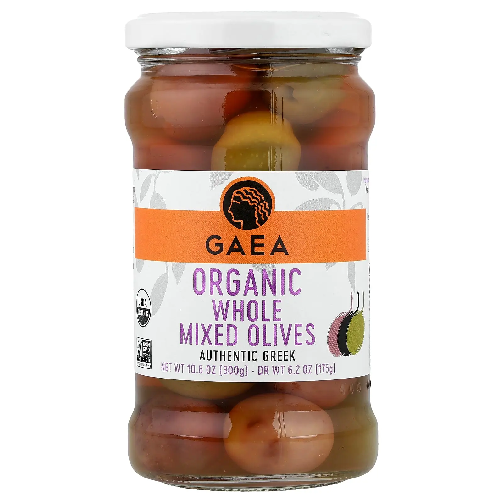 Gaea Organic Whole Mixed Olives, 10.6 oz (300 g)