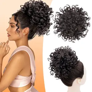 Drawstring Curly Hair Bun Messy Bun Hair Piece Loose Wavy Large Curly Hair Bun Synthetic Hair Bun Extensions for Women Daily Use - Dark Brown