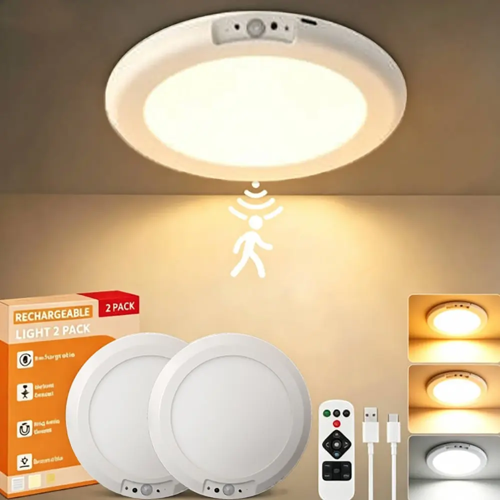 1/2 piece motion sensor light, Dimmable touch lamp, ABS dimming sensor light with remote control, USB rechargeable, adjustable brightness, suitable for bathrooms, storage cabinets, stairs, corridors, Dimmable wall lamp, Interior Lights, Cordless Wall Lamp