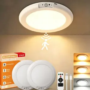 1/2 piece motion sensor light, ABS infinite dimming sensor light with remote control circular light, USB rechargeable, adjustable brightness, suitable for small night lights in bathrooms, storage cabinets, stairs, corridors, and office spaces