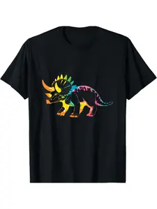 Tie Dye Triceratops Tie Dyed Dinosaur Prehistoric Dino T-Shirt for Men, Soft Fabric, Breathable, Comfortable Short Sleeve Tees Perfect for Summer, Toddlers Birthday to Men Clothes
