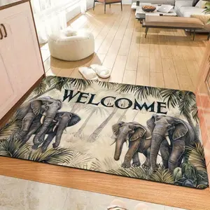 Elephant Pattern Welcome Door Mat, Rectangle Indoor Mat, Home Decorative Mat for Kitchen Living Room Bedroom Entrance