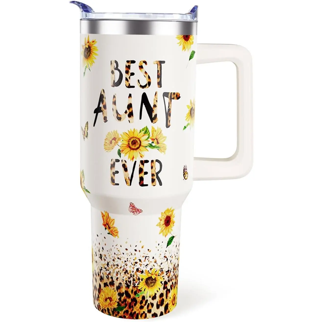 40oz BPA-Free Double-Wall Insulated Stainless Steel Tumbler Water Bottle (500-1000ml) - Sturdy, Leakproof, Modern Printed Design with Handle, Lid, Portable Kitchenware Drinkware, Ideal Mother's Day Gift for Aunts, Insulation
