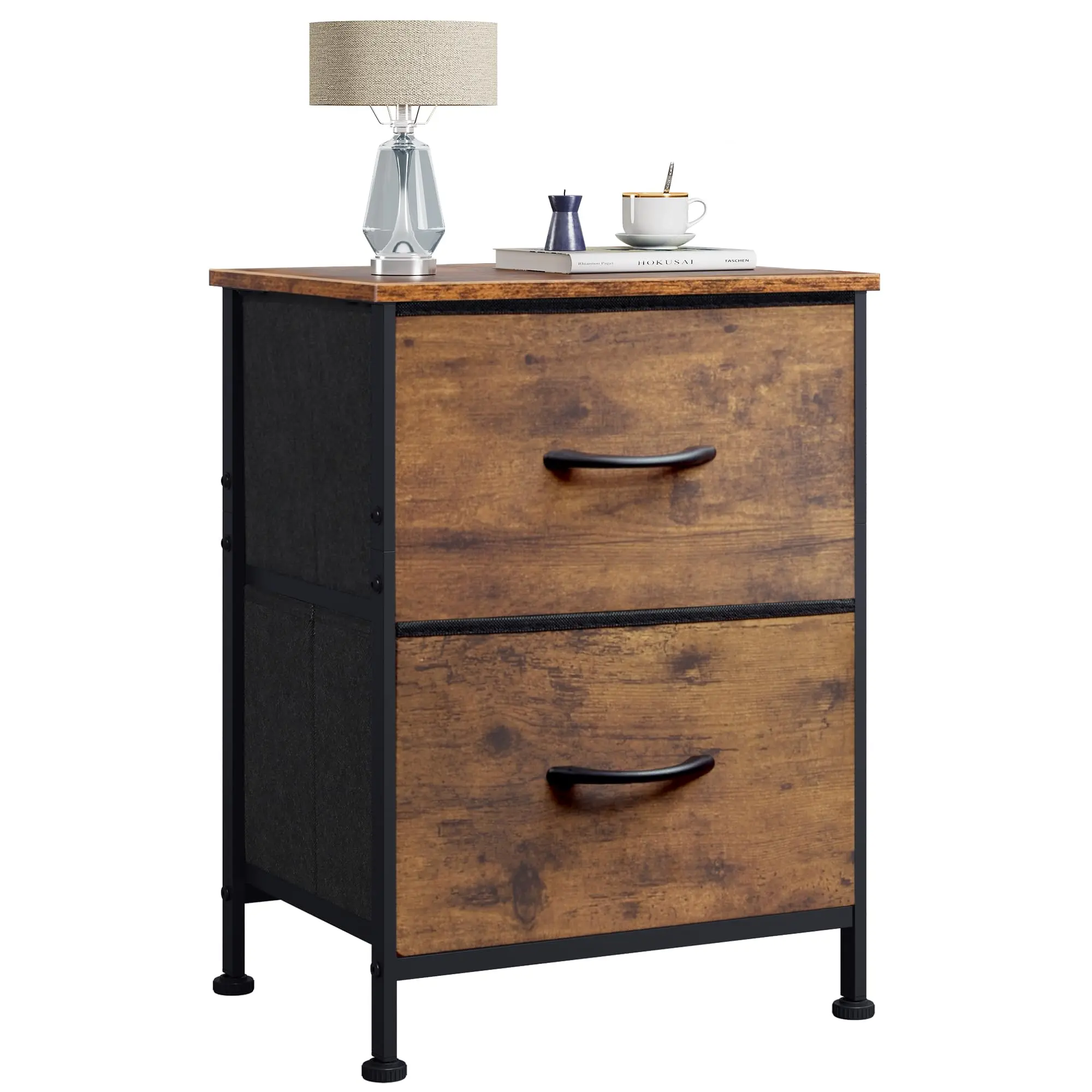 SENROB Compact Metal Nightstand - 2-Drawer Side Table Furniture with Soft-Close Bins, Rectangle 2-Layer Rack, Modern Fabric Storage, Easy Setup for Dorm Small Spaces (15.7"W x 11.8"D x 20.9"H), Side Tables