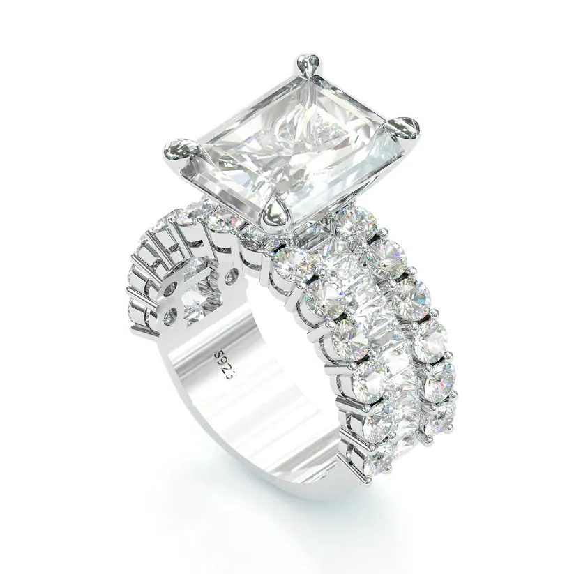 Jzora handmade 10CT radiant cut vintage sterling silver engagement ring wedding ring