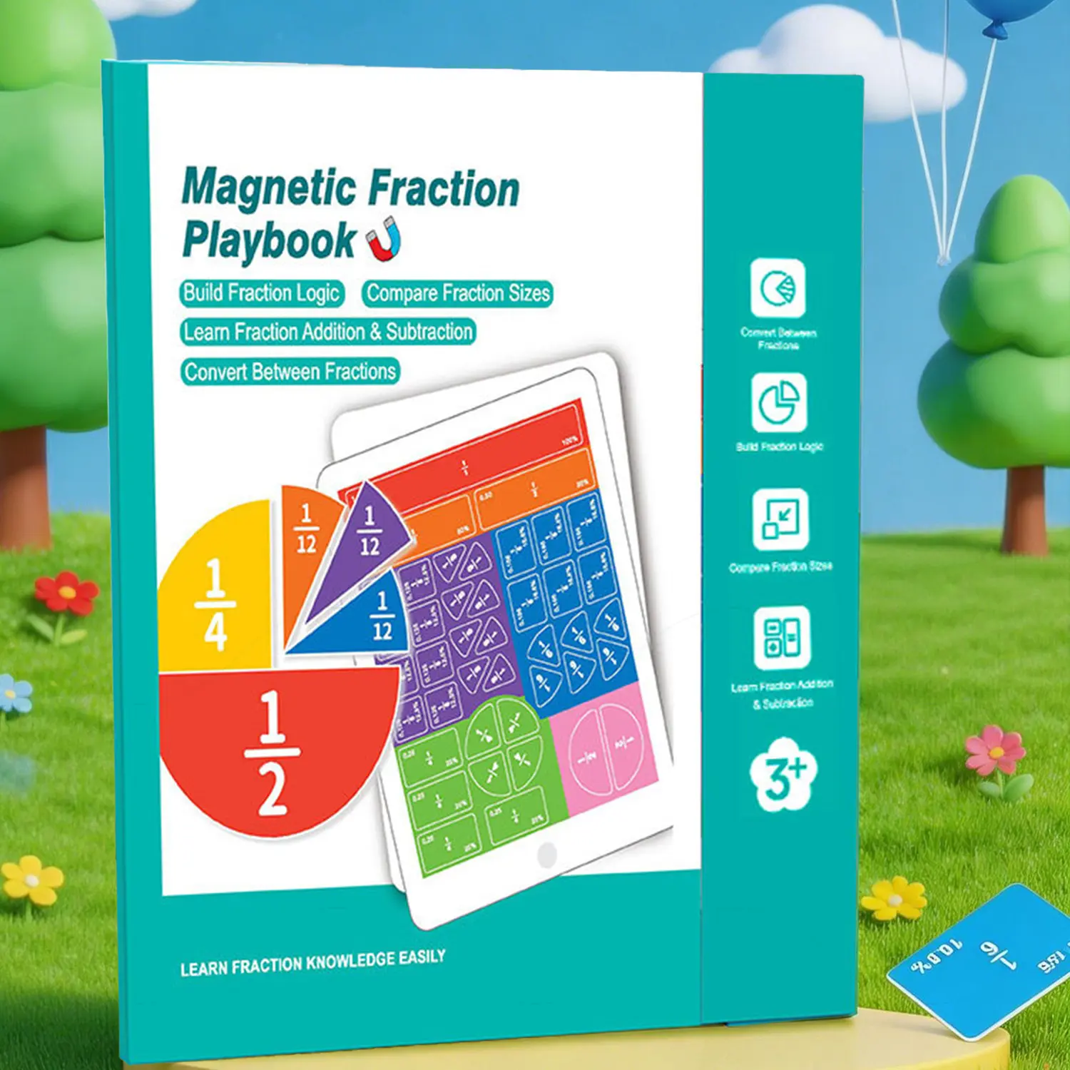 Magnetic Fraction Demonstration Book, 1 Set Math Teaching Aid, Learning Toy for Gift, wooden toys for kids, Mathematical Knowledge Training Toys, Interactive Game Props, Educational Material preschool montessori