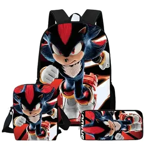 Shadow the Hedgehog Backpack Set for Boys 3-Piece Sonic School Bag with Lunch Box & Pencil Case Lightweight Durable Student Daypack